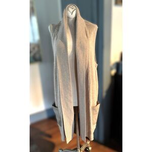 Chico’s Longline Open Front Sweater Vest with Faux-Leather Pockets Size 3